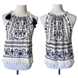 Mango white with blue embroidery blouse Size XS